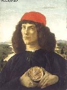 BOTTICELLI, Sandro Portrait of an Unknown Personage with the Medal of Cosimo il Vecchio  fdgd oil on canvas